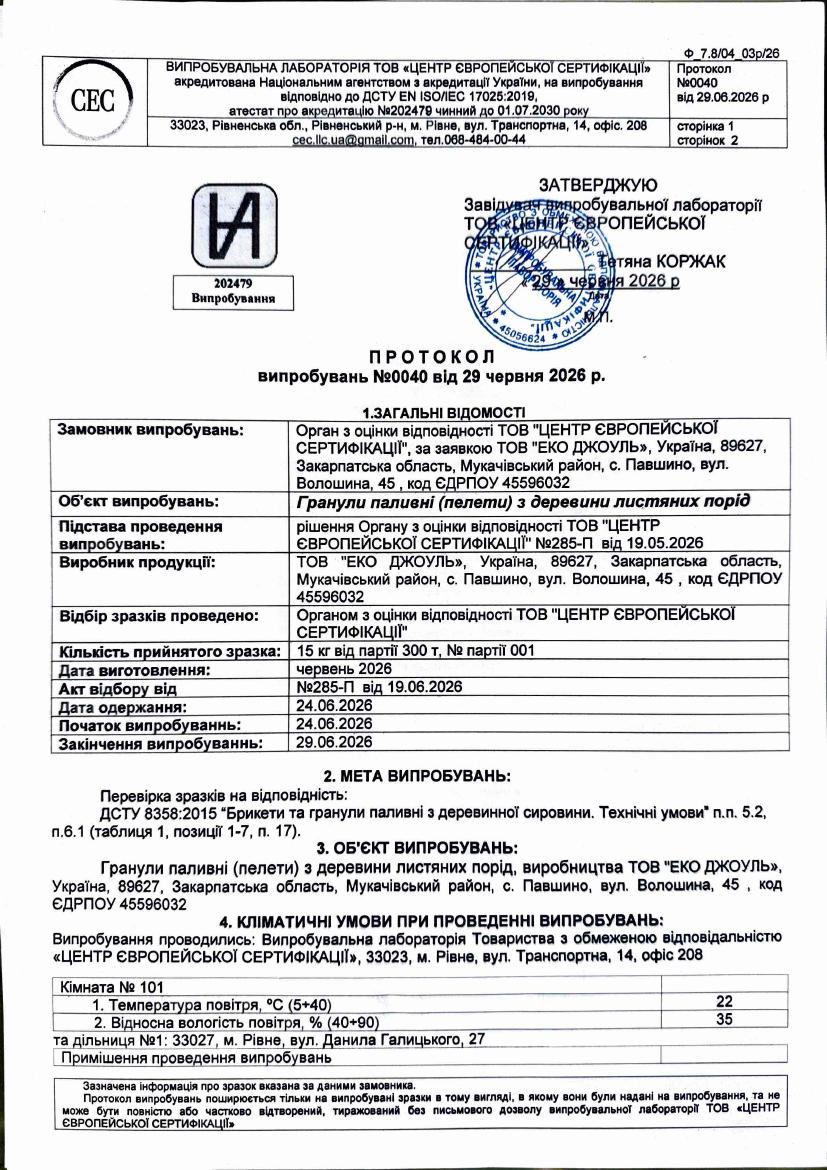 Протокол випробувань № 0040 — скан документа